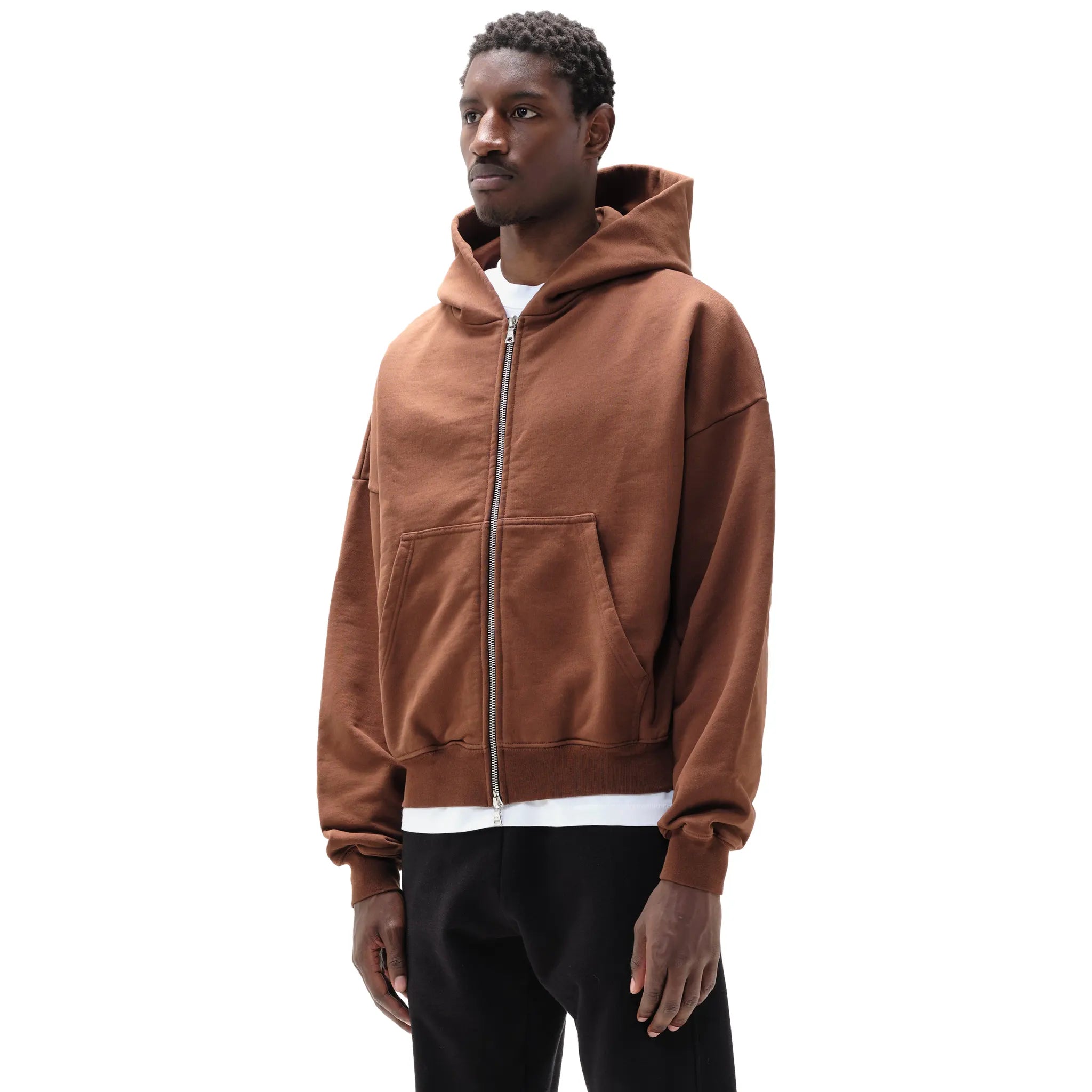 Model Back View of Summit Heavyweight Brown Zip-Up Hoodie 63570000
